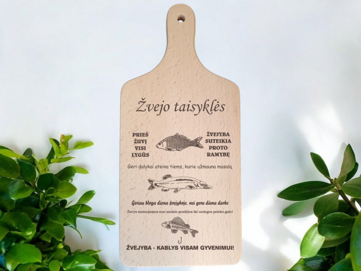 Graviruota medinė lentelė Žvejo taisyklės