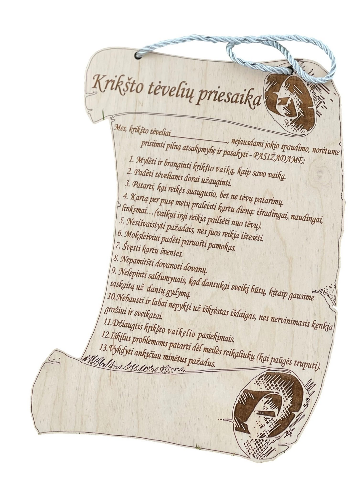 Medinė krikšto tėvų priesaika – dovana krikšto tėvams