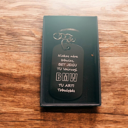 Personalizuojamas metalinis raktų pakabukas – pavyzdys 4