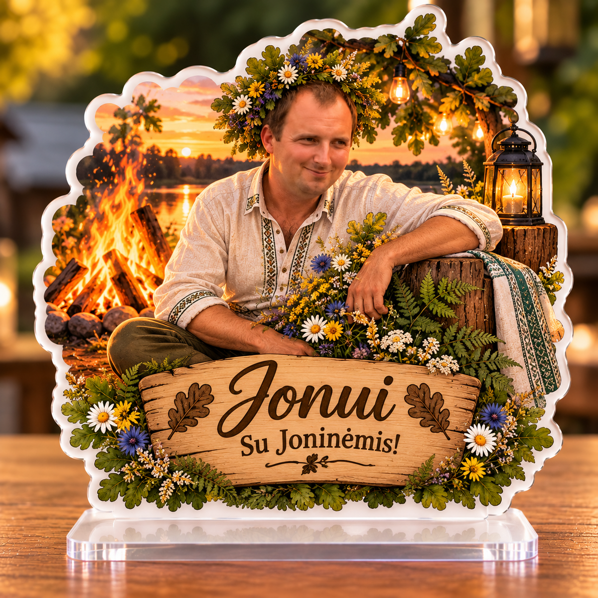 Personalizuota akrilinė Joninių statulėlė su užrašu Jonui su Joninėmis