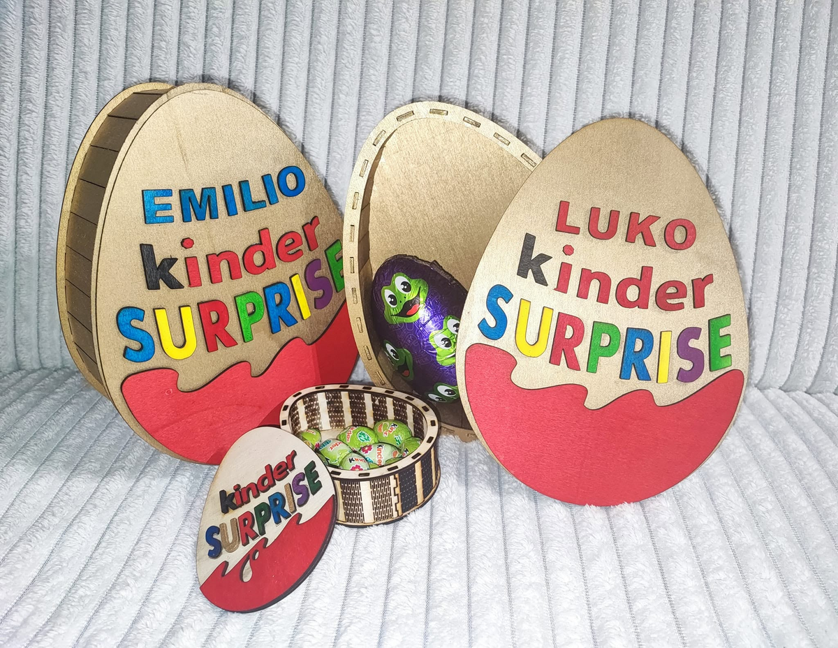 Personalizuota kiaušinio formos Kinder Surprise dėžutė su vardu