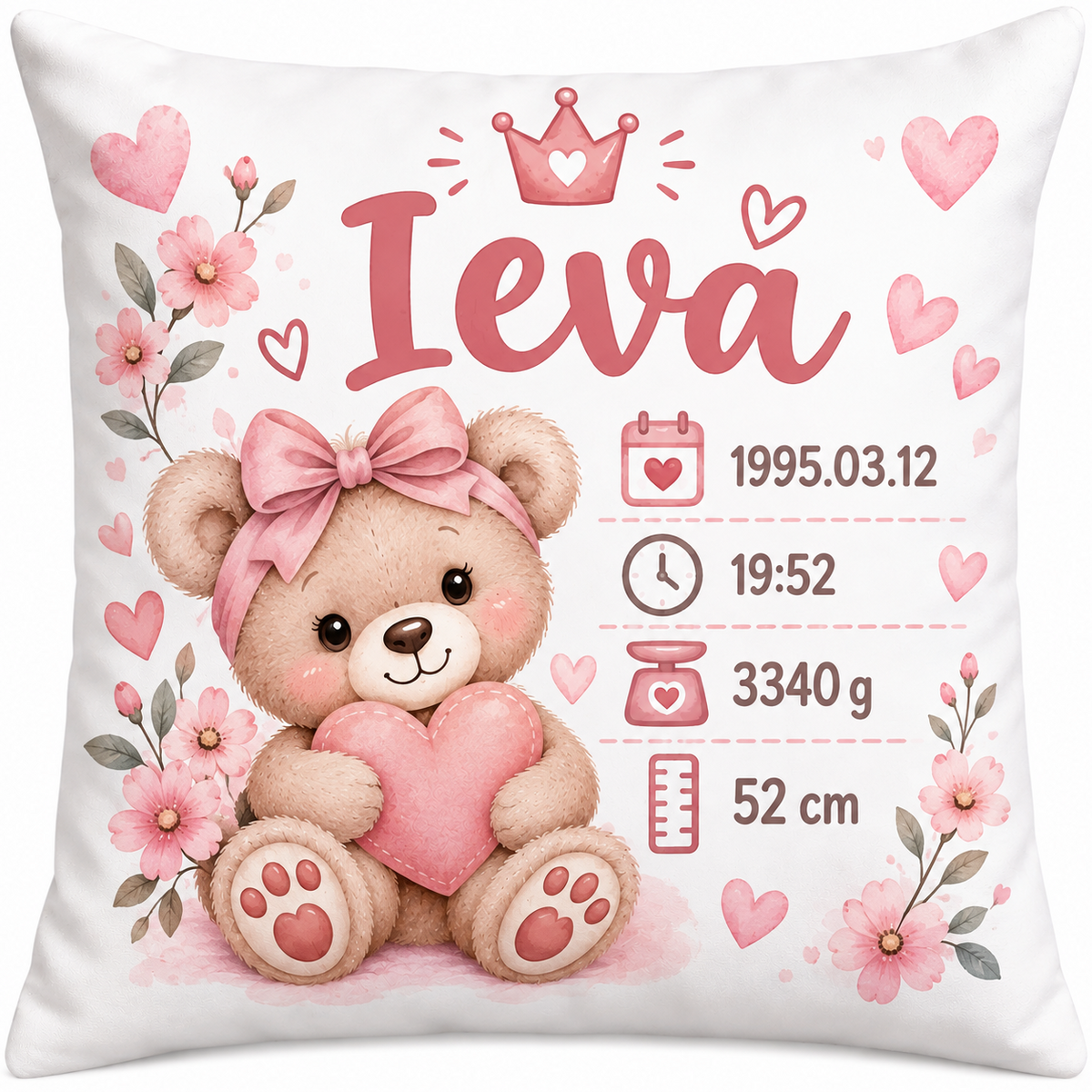 Personalizuotas 40 x 40 cm pagalvėlės užvalkalas berniukui su gimimo informacija