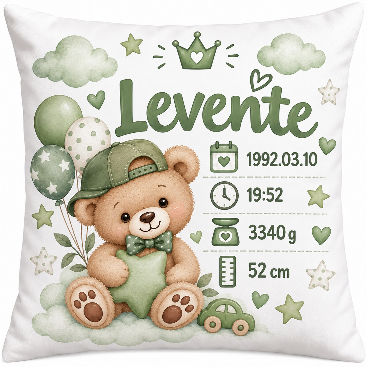 Personalizuotas 40 x 40 cm pagalvėlės užvalkalas mergaitei su gimimo informacija