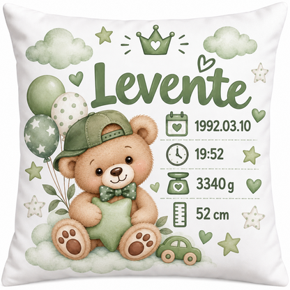 Personalizuotas 40 x 40 cm pagalvėlės užvalkalas mergaitei su gimimo informacija
