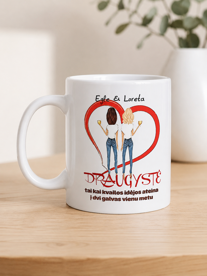 Puodelis „DRAUGYSTĖ“ su personalizuotu vardų dizainu
