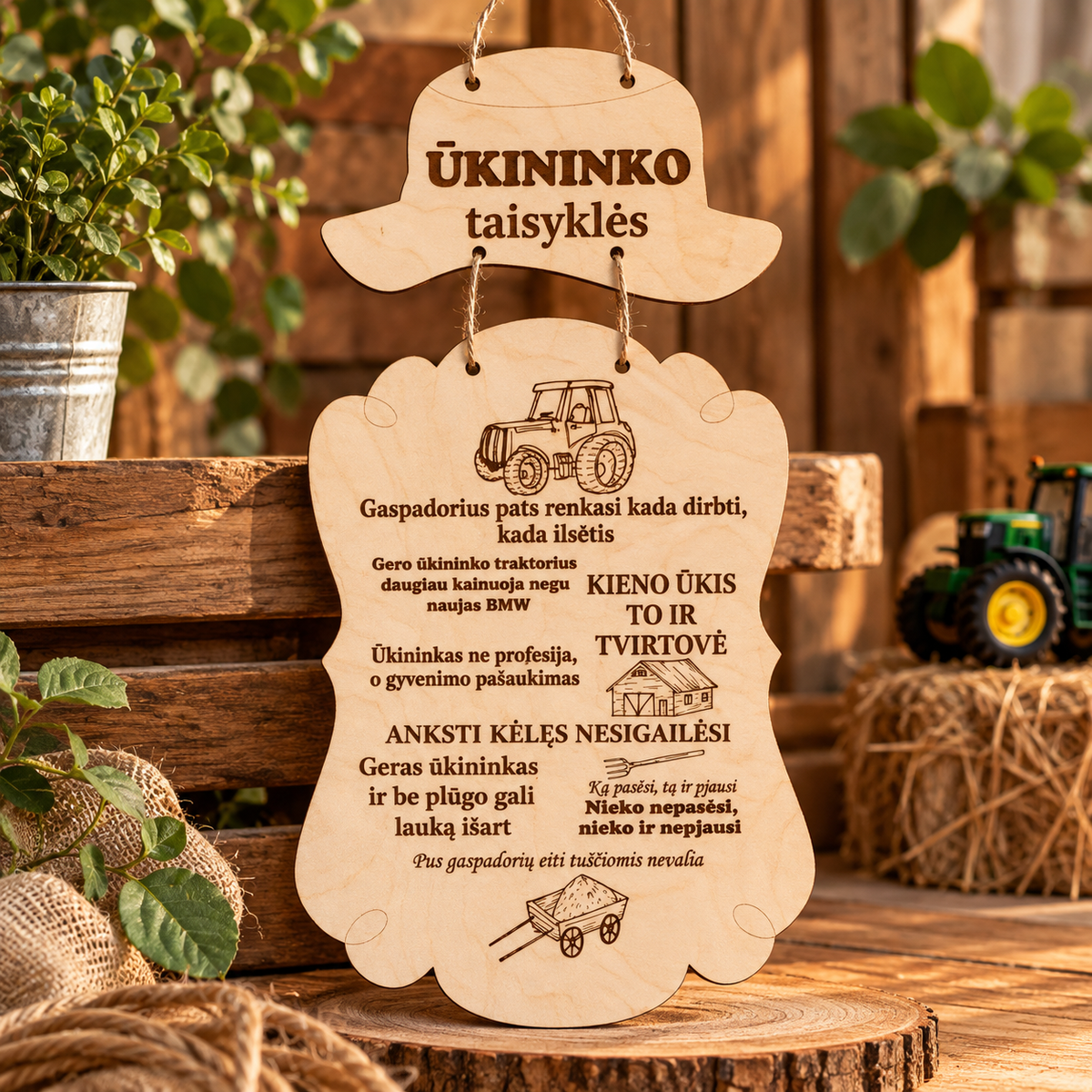 Ūkininko taisyklės – personalizuota medinė dekoracija