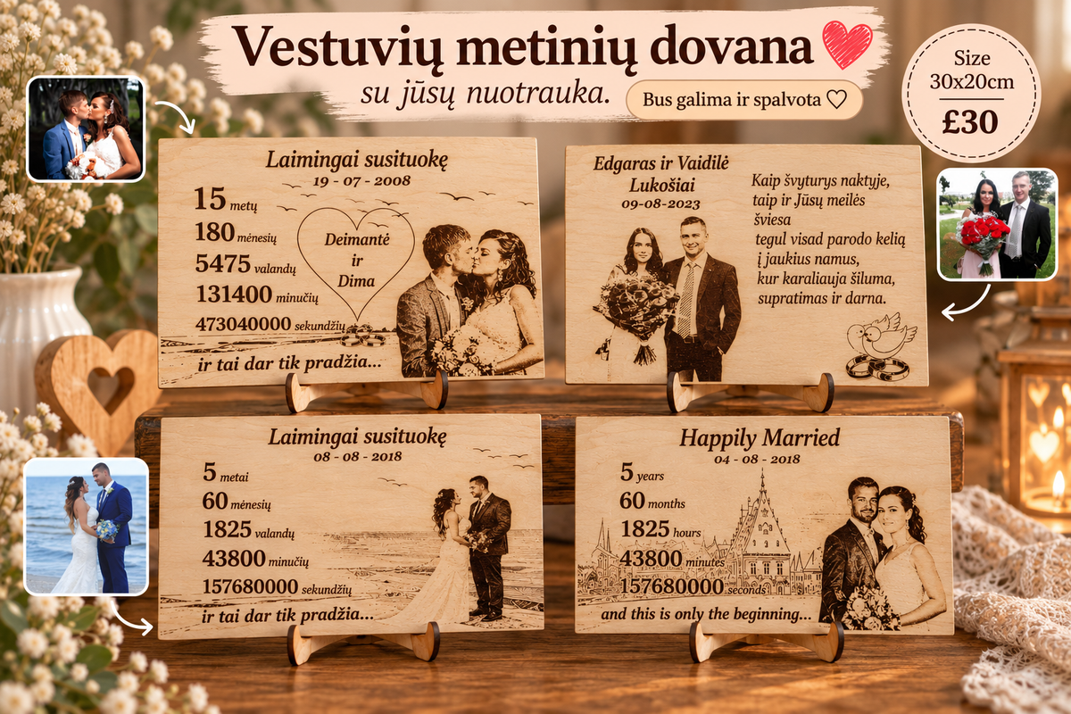 Vestuvių metinių dovana su jūsų nuotrauka – 30x20 cm