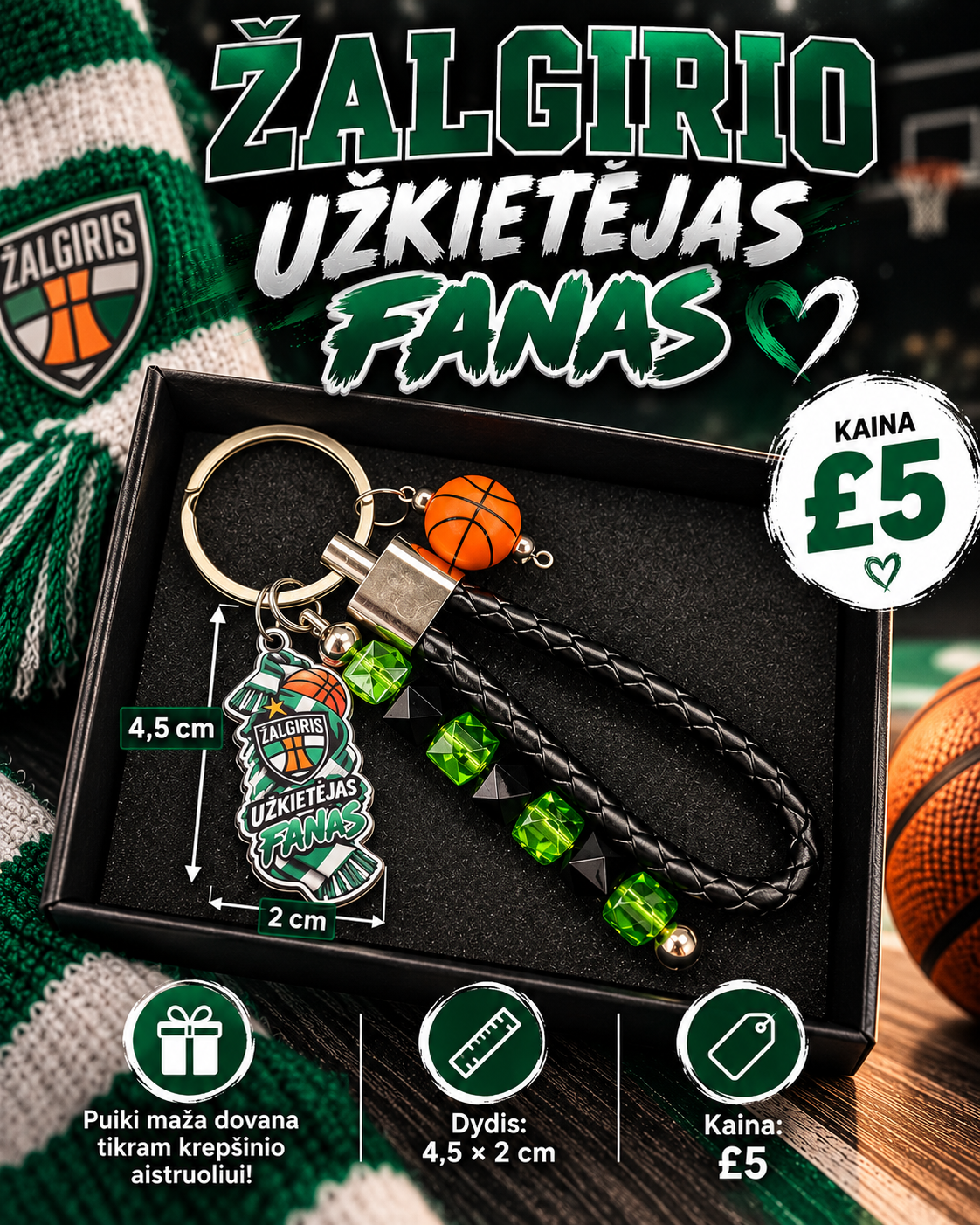 Žalgirio fano raktų pakabukas, 4,5 × 2 cm, £5